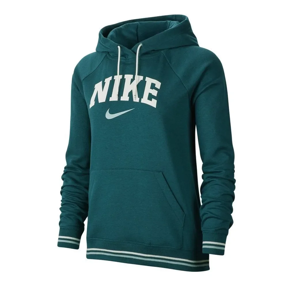 New! NIKE Sportswear Old School Varsity Fleece Hoodie Green Size XS